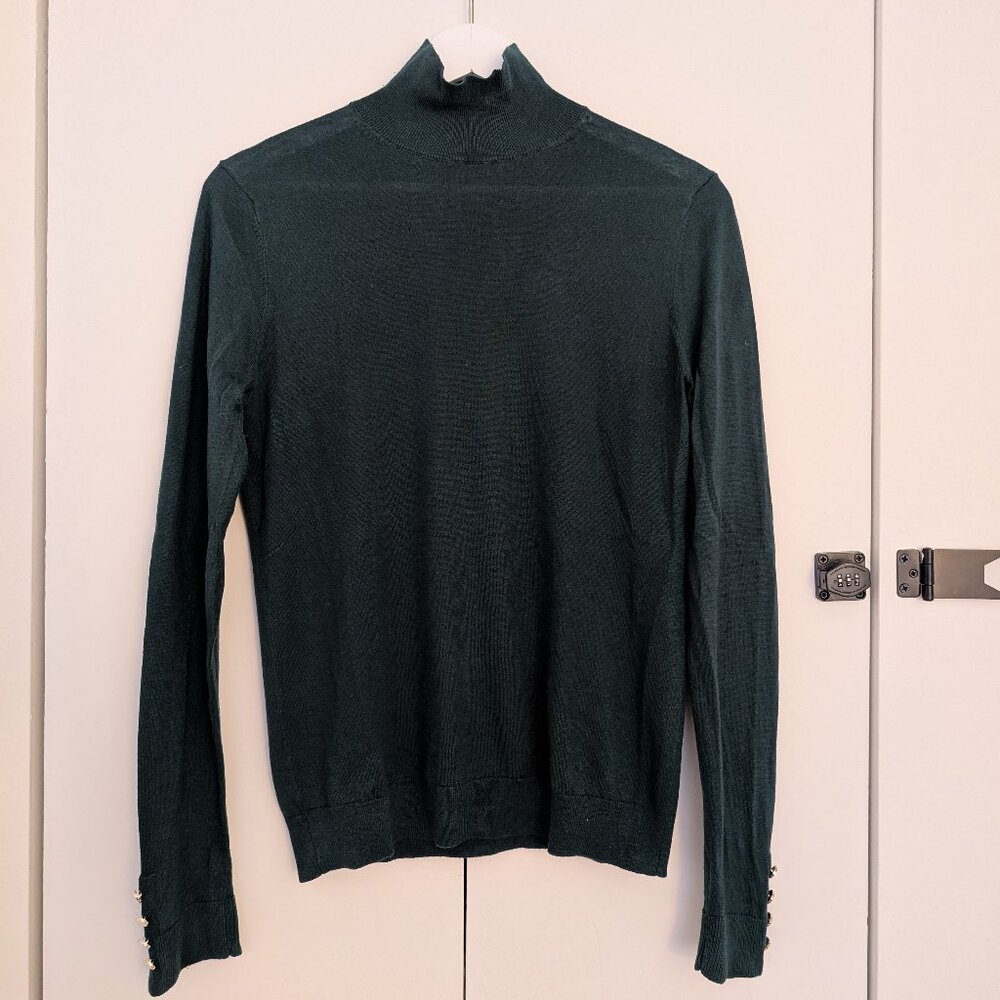 Massimo Dutti Deep Green Wool Silk Blend  Turtleneck